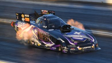 "Fast Jack" Beckman piloting his Infinite Hero Foundation Dodge Charger SRT HELLCAT Funny Car. (Mopar).