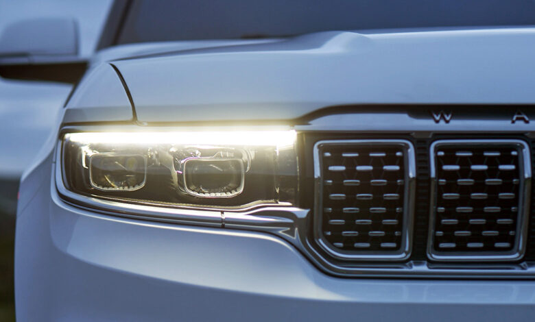 2022 Jeep® Grand Wagoneer front styling teaser. (MoparInsiders).