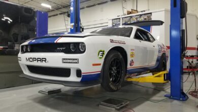 Leah Pruett's new 2021 Dodge Challenger Mopar Drag Pak. (DSR).