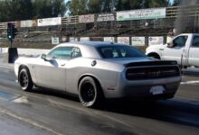 Whipple supercharged hellcat launching at drag strip