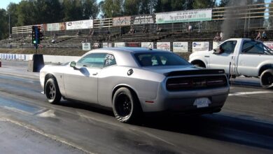 Whipple supercharged hellcat launching at drag strip